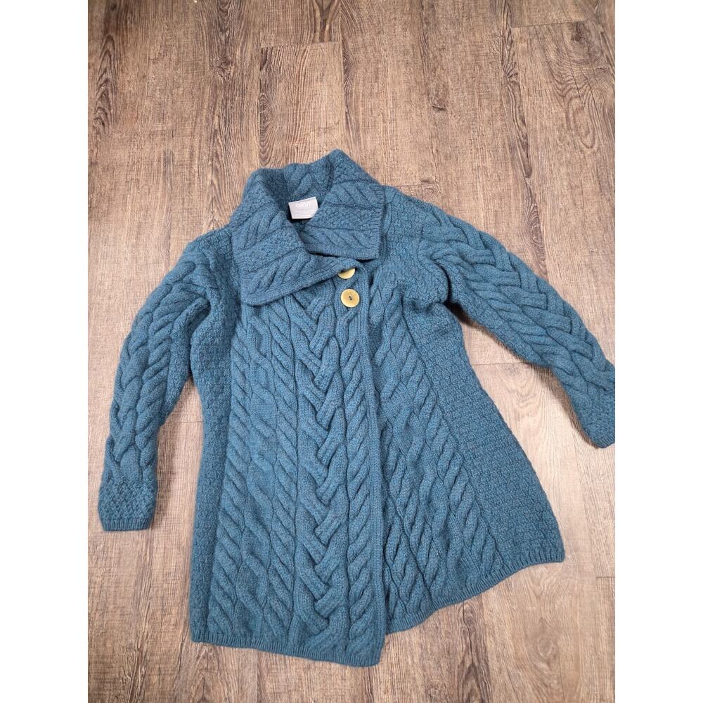 Aran Crafts Teal Cable Knit Cardigan Sweater